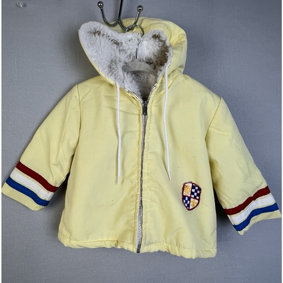 Vintage Winter Coat Unisex 2T Yellow Polara Hoodie Zip Front Warm Outerwear - Picture 8 of 8